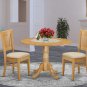 3PC Dublin-2 dinette Round table w/2 Drop Leaves + 2 Upholstered Chairs in OAK. SKU#: DV3-OAK-C
