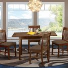 5pc rectangular dinette kitchen table with leaf + 4 padded chairs in mahogany