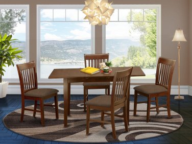 5pc rectangular dinette kitchen table with leaf + 4 padded chairs in mahogany