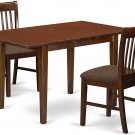 3pc rectangular dinette kitchen table with leaf + 2 padded chairs in mahogany