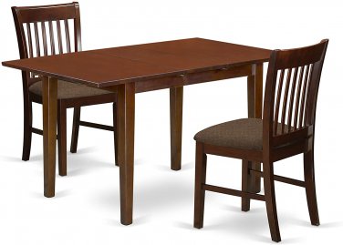 3pc rectangular dinette kitchen table with leaf + 2 padded chairs in mahogany