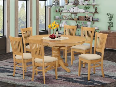 7-PC Dinette Dining Set, Oval Table with 6 Fabric padded chairs in oak, SKU: AVVA7-OAK-C