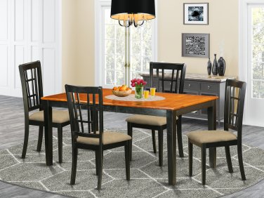 5-PC Nicoli Dining Set, Table with 4 Cushion Seat Chairs in Black & Saddle Brown. SKU#:NICO5-BLK-W