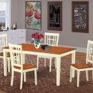 5-PC Nicoli Dining Set, Table with 4 Wooden Seat Chairs in Buttermilk & Saddle Brown. SKU#:N5-WHI-W