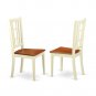 5-PC Nicoli Dining Set, Table with 4 Wooden Seat Chairs in Buttermilk & Saddle Brown. SKU#:N5-WHI-W