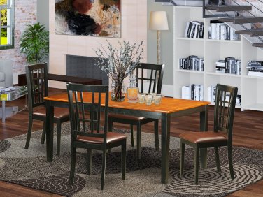 5-PC Nicoli Rectangular Dining Table & 4 Leather Seat Chairs in Black & Cherry Brown NICO5-BLK-LC