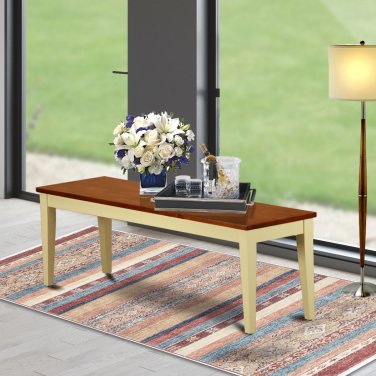Nicoli Dinette Kitchen Dining Bench in Buttermilk & Cherry Brown L52"xD16"xH18". SKU: NIB-WHI-W