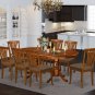 9pc Set Plainville Dining Table + 8 Avon fabric padded chairs in Saddle Brown. SKU: PLAV9-SBR-C