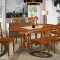 7pc Set Plainville Dining Table + 6 Avon Wood Seat Chairs in Saddle Brown. SKU: PLAV7-SBR-W