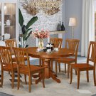 7Pc Oval Avon Dining Table with 6 Wood Seat Chairs in Saddle Brown. SKU: AVON7-SBR-W