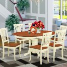 7-PC Avon Oval Dining Set table & 6 Chairs in Buttermilk & Cherry Brown. SKU#: AVON7-WHI-W