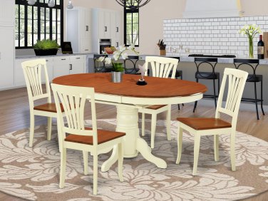 5-PC Avon Oval Dining Set table & 4 Chairs in Buttermilk & Cherry Brown. SKU#: AVON5-WHI-W