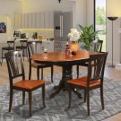 5-PC Avon Oval Dining Table with 4 Wood Seat Chairs in Black & Cherry. SKU# AVON5-BLK-W