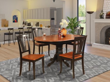 5-PC Avon Oval Dining Table with 4 Wood Seat Chairs in Black & Cherry. SKU# AVON5-BLK-W