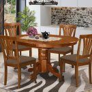 5-PC Avon Oval Dining Table with 4 Fabric Upholstered Chairs in Saddle Brown. SKU# AVON5-SBR-C