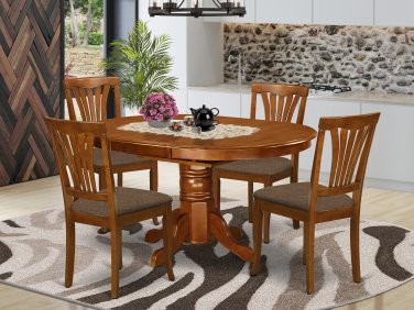 5-PC Avon Oval Dining Table with 4 Fabric Upholstered Chairs in Saddle Brown. SKU# AVON5-SBR-C