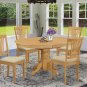 5-PC Avon Oval Dining Table + 4 Fabric Upholstered Chairs in Oak Finish. SKU# AVON5-OAK-C