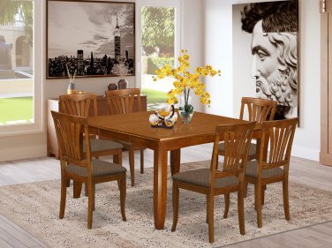 7Pc Square Parfait Dining Table with 6 Avon Padded Chairs in Saddle Brown. SKU: PFAV7-SBR-C