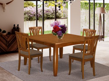 5pc Square Parfait Dining Table with 4 Avon Padded Chairs in Saddle Brown. SKU: PFAV5-SBR-C