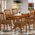 7Pc Oval Portland Dining Table with 6 Milan Padded Chairs in Saddle Brown. SKU: PMI7-SBR-C