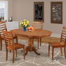 5Pc Oval Portland Dining Table with 4 Milan Wood Seat Chairs in Saddle Brown. SKU: PMI5-SBR-W
