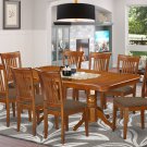 9PC Rectangular Dining Table with 8 Portland Upholstery Chairs in Saddle Brown. SKU: NAPO9-SBR-C