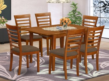 Milan Dinette Kitchen Set, Table 36"x 54" with 6 Chairs in Saddle Brown Finish SKU# MILA7-SBR-C