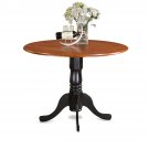 42" Round Dublin drop-leaf pedestal kitchen table without chair in black and cherry SKU# DLT-BCH-TP