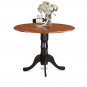 42" Round Dublin drop-leaf pedestal kitchen table without chair in black and cherry SKU# DLT-BCH-TP