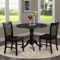 3pc Dublin round table w/2 drop leaves and 2 Norfolk wood seat chairs in black. SKU: DLNO3-BLK-W