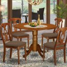 5PC Dublin round table w/2 drop leaves +4 Napoleon padded chairs in saddle brown. SKU: DNA5-SBR-C