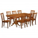9PC Rectangular Dining Table with 8 Milan Wood Seat Chairs in Saddle Brown. SKU: NAMI9-SBR-W