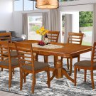 7PC Rectangular Dining Table with 6 Milan Upholstery Chairs in Saddle Brown. SKU: NAMI7-SBR-C