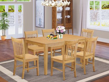 7PC RECTANGULAR DINETTE DINING SET TABLE & 6 WOOD SEAT CHAIRS IN OAK (NO BENCH). SKU: CNO7-OAK-W