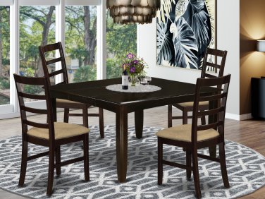 5PC Square Dining Table 54x54x30" with 4 fabric Cushioned Chairs in Cappuccino. SKU: FL5-CAP-C