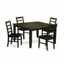 5PC Square Dining Table 54x54x30" with 4 Wooden Seat Chairs in Cappuccino. SKU: FL5-CAP-W