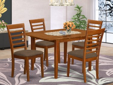 5PC Picasso Dinette Kitchen Dining Set, Table and 4 Microfiber Padded Chairs in Saddle Brown