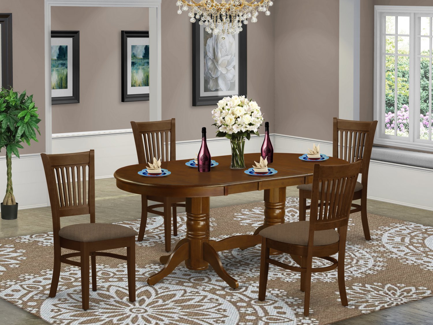 5PC Vancouver Dining Set Oval Table w/ 4 cushioned chairs in