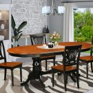 5PC Plainville Oval Dining Table w/4 Wood Seat Chairs Black & Cherry SKU: PLAI5-BLK-W