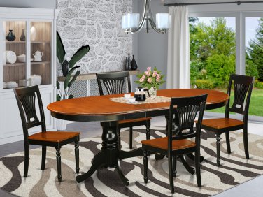5PC Plainville Oval Dining Table w/4 Wood Seat Chairs Black & Cherry SKU: PLAI5-BLK-W