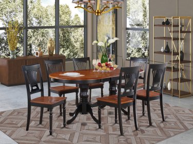7pc Plainville Oval Dining Table + 6 Wood Seat Chairs Black & Cherry SKU: PLAI7-BLK-W