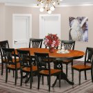 9pc Plainville Oval Dining Table + 8 Wood Seat Chairs Black & Cherry SKU: PLAI9-BLK-W