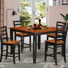 5PC Parfait Counter Height Table w/4 Wooden Seat Chairs in Black & Cherry Brown. SKU: PFH5-BLK-W