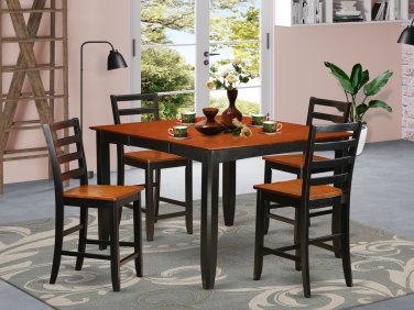5PC Parfait Counter Height Table w/4 Wooden Seat Chairs in Black & Cherry Brown. SKU: PFH5-BLK-W
