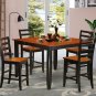 5PC Parfait Counter Height Table w/4 Wooden Seat Chairs in Black & Cherry Brown. SKU: PFH5-BLK-W