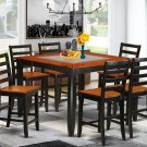 7PC Parfait Counter Height Table w/6 Wooden Seat Chairs in Black & Cherry Brown. SKU: PFH7-BLK-W