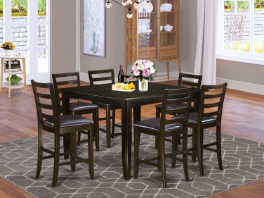 7PC Fairwinds Counter Height Table w/6 Leather Seat Chairs in Cappuccino. SKU: F7-CAP-LC