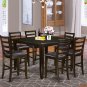 7PC Fairwinds Counter Height Table w/6 Leather Seat Chairs in Cappuccino. SKU: F7-CAP-LC