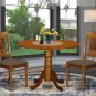 3PC Dublin 42" round table, drop leaf +2 Plainville cushion chairs in saddle brown. SKU: DPL3-SBR-C