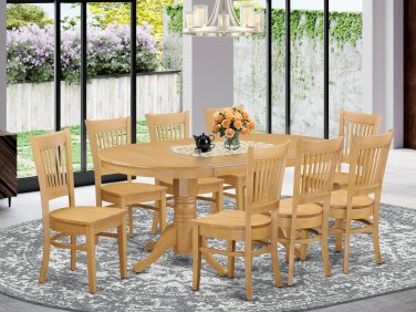 9PC Vancouver Dinette Dining Set, Oval Table with 8 Wood Seat Chairs Light Oak, SKU: VANC9-OAK-W